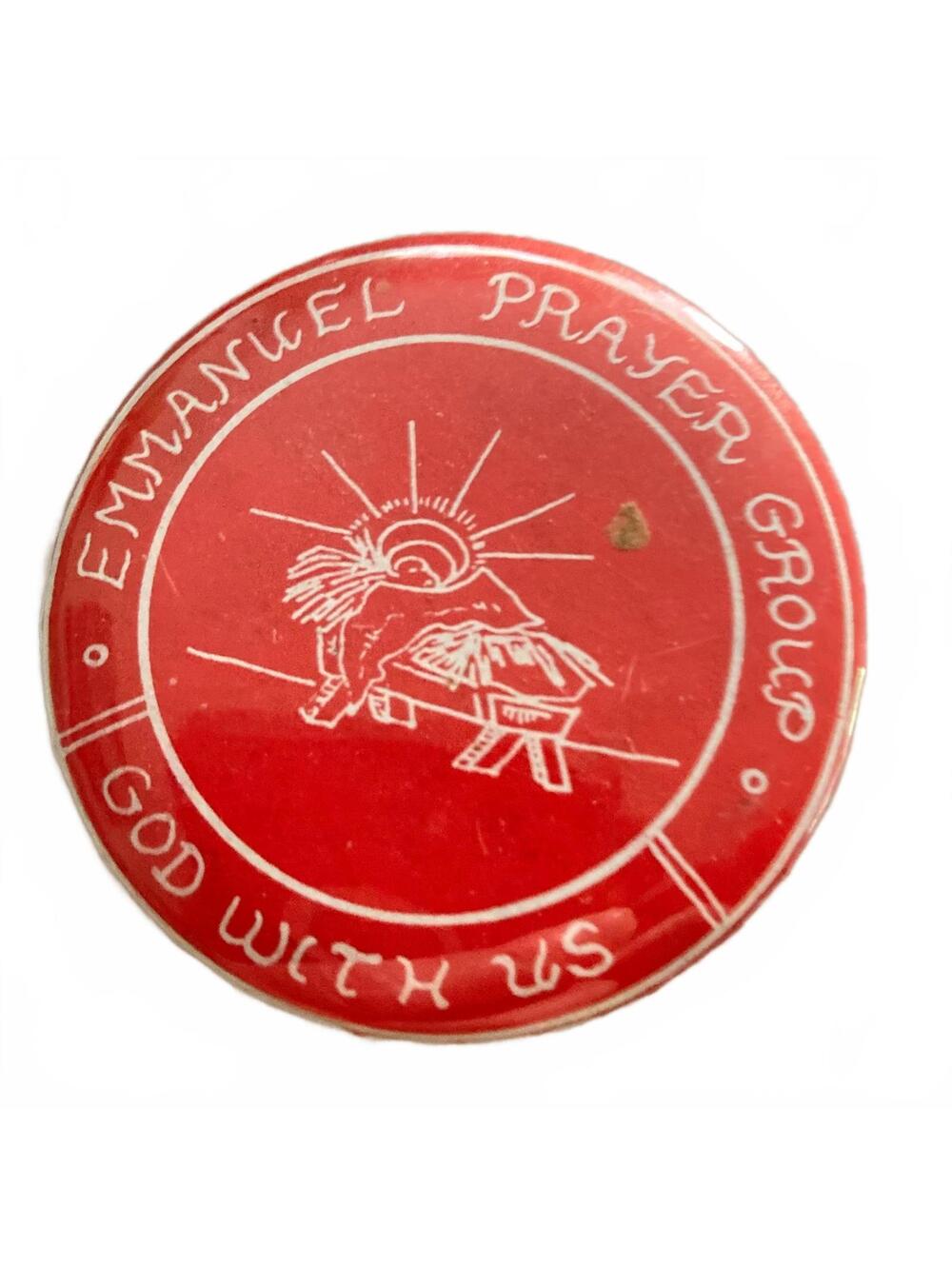 Emmanuel Prayer Group Red Prayer Badge with Manger Design